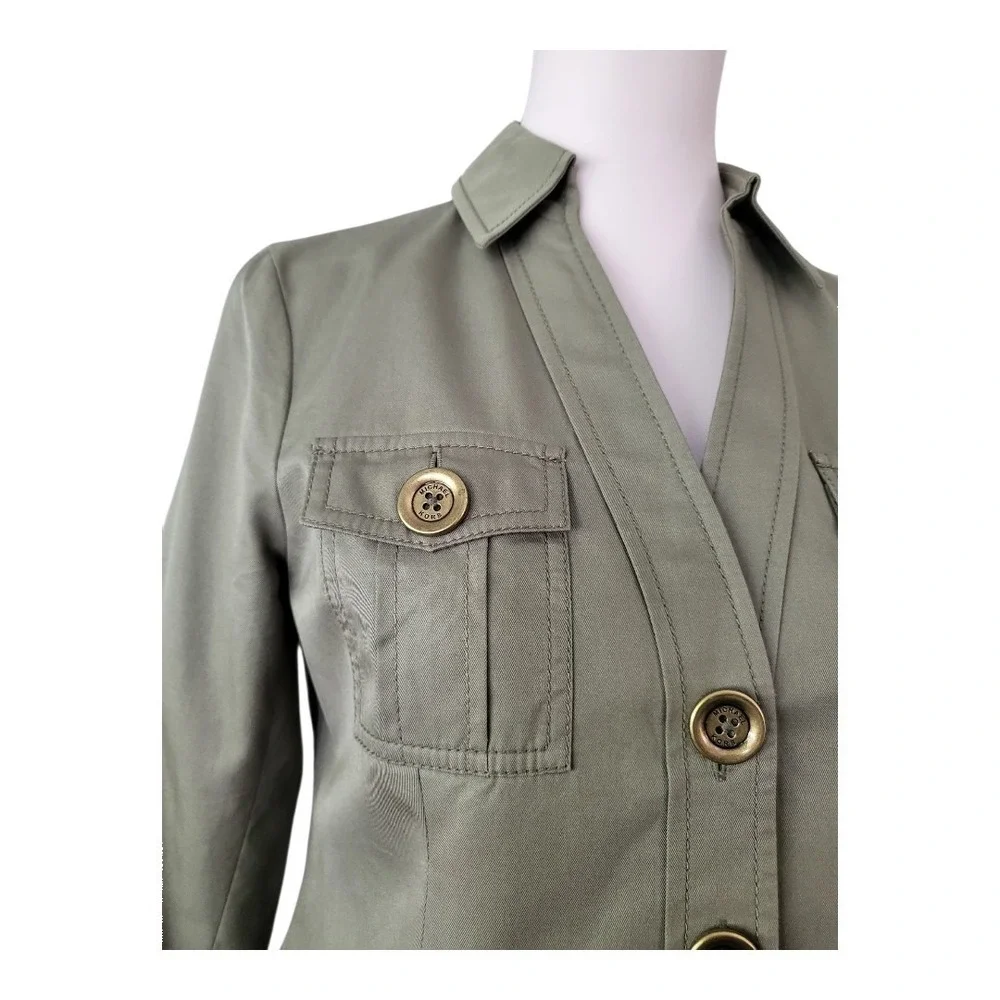 Michael Michael Kors Olive Green Utility Jacket Size‎ 4P Cotton Button Front...